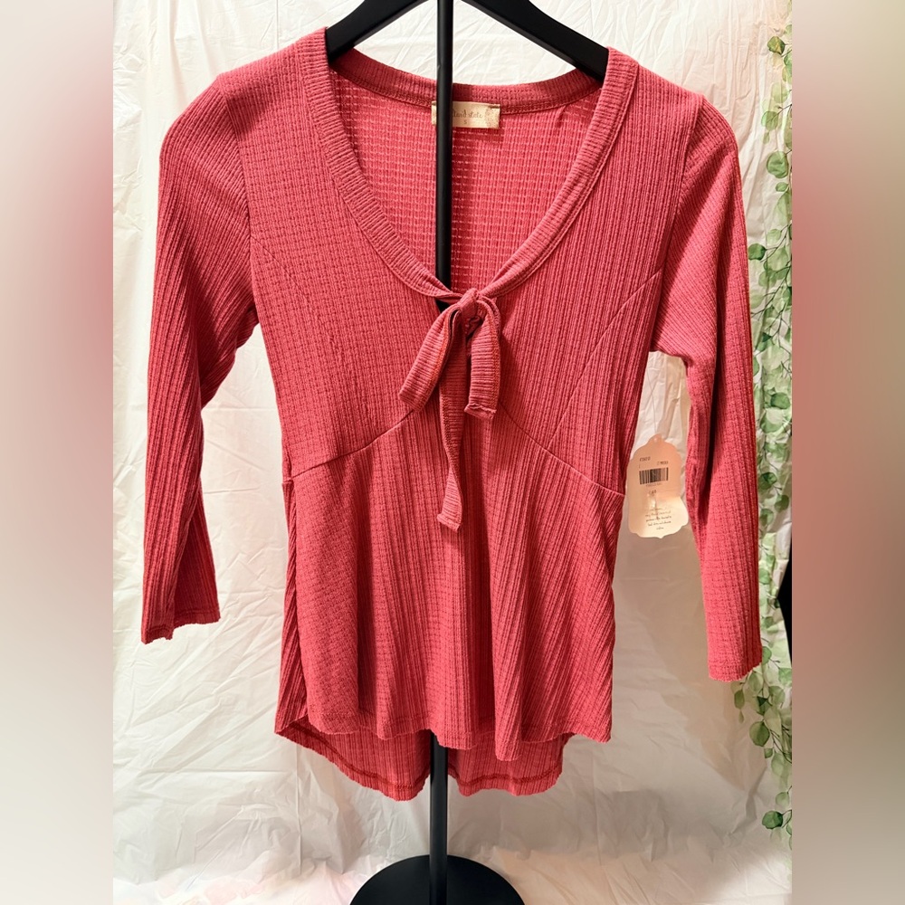 Altar'd State Ribbed Tie-Front Top in Pink